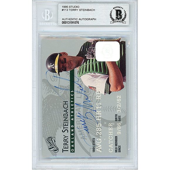 Terry Steinbach Oakland A's Signed 95 Studio Baseball Card Beckett BAS Autograph - Picture 2 of 6